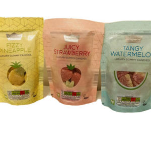 VEGAN Fruit Gums Sweets 120 , Tangy Watermelon, Juicy Strawberry, Pineapple