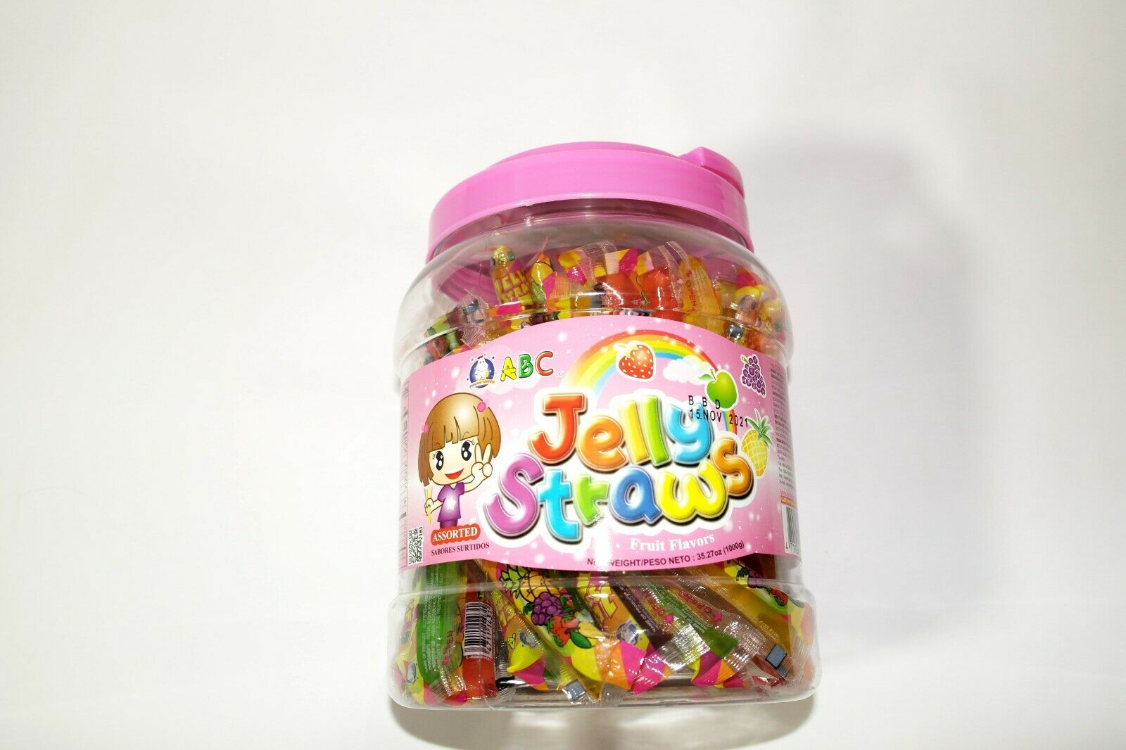Jelly Fruit Candy Straws Jar of 50 TikTok Challenge Sweet Snack Pop Unopened 1Kg - Image 2