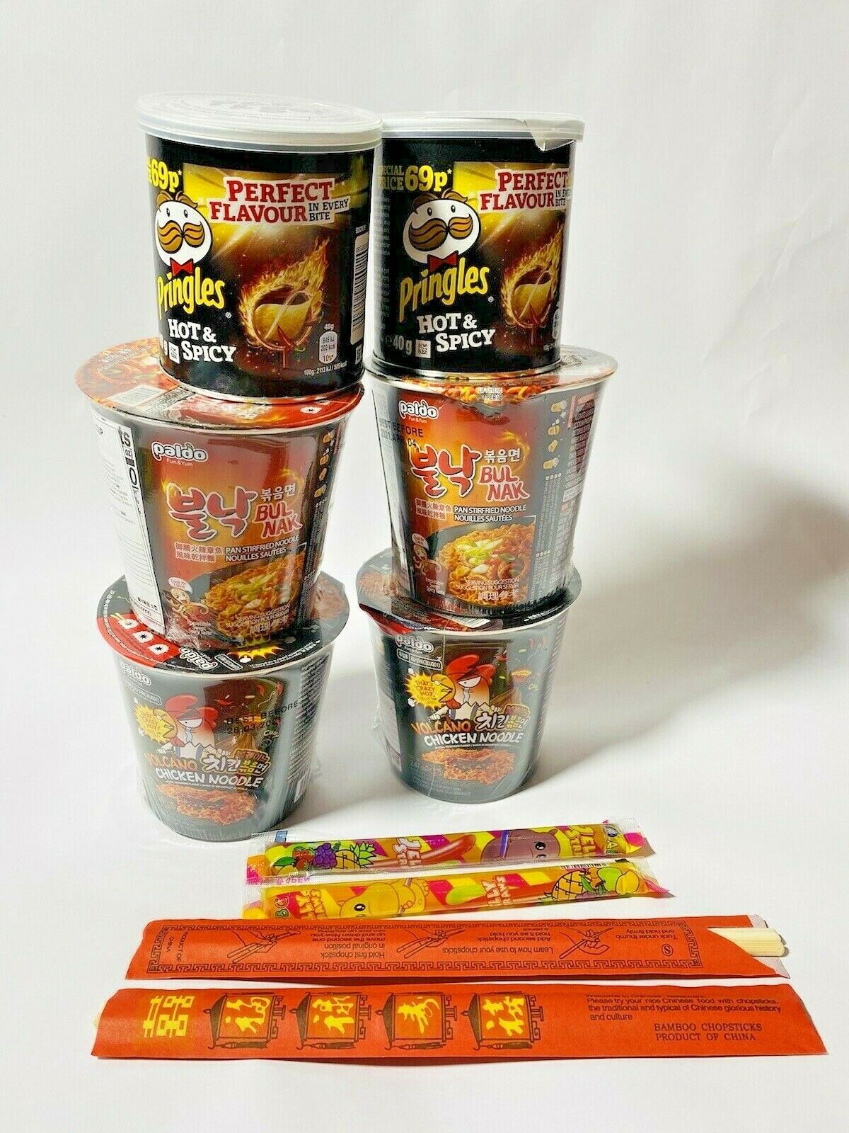 Spicy Noodle 10pc HOT CHALLENGE! Hot Pringles! Cool Jelly Straws & Chopsticks 🔥 - Image 2